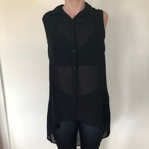 Forever 21 Sheer Open Back High Low Button Down